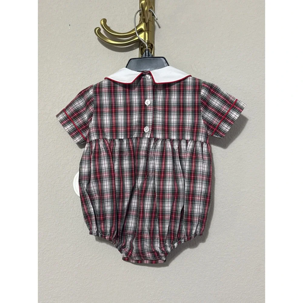 Edgehill Collection Plaid Bubble Romper Baby Boy 3M Red White Tartan Holiday